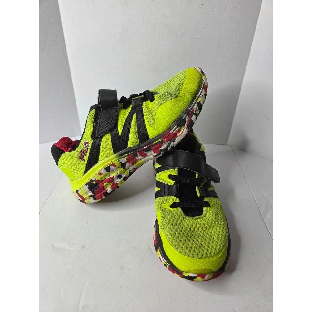 Fila Kids Neon Yellow Black Red‎ Athletic Sneakers 3RM01704-704 Size 2